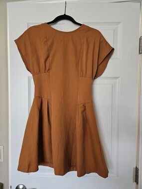 SHEIN Rust Orange Cap-Sleeve Fit-and-Flare Mini Dress